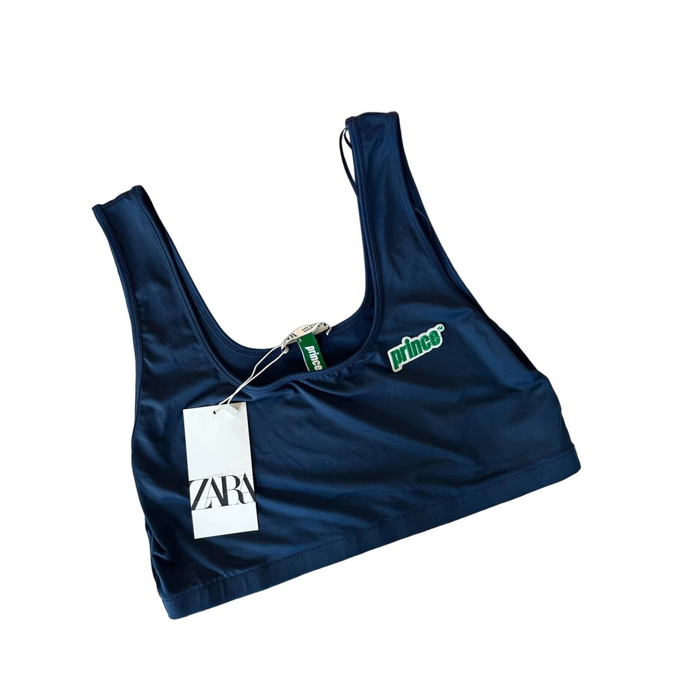Zara Prince Crop Top Athletic Bra, Navy Blue - Size L NWT
